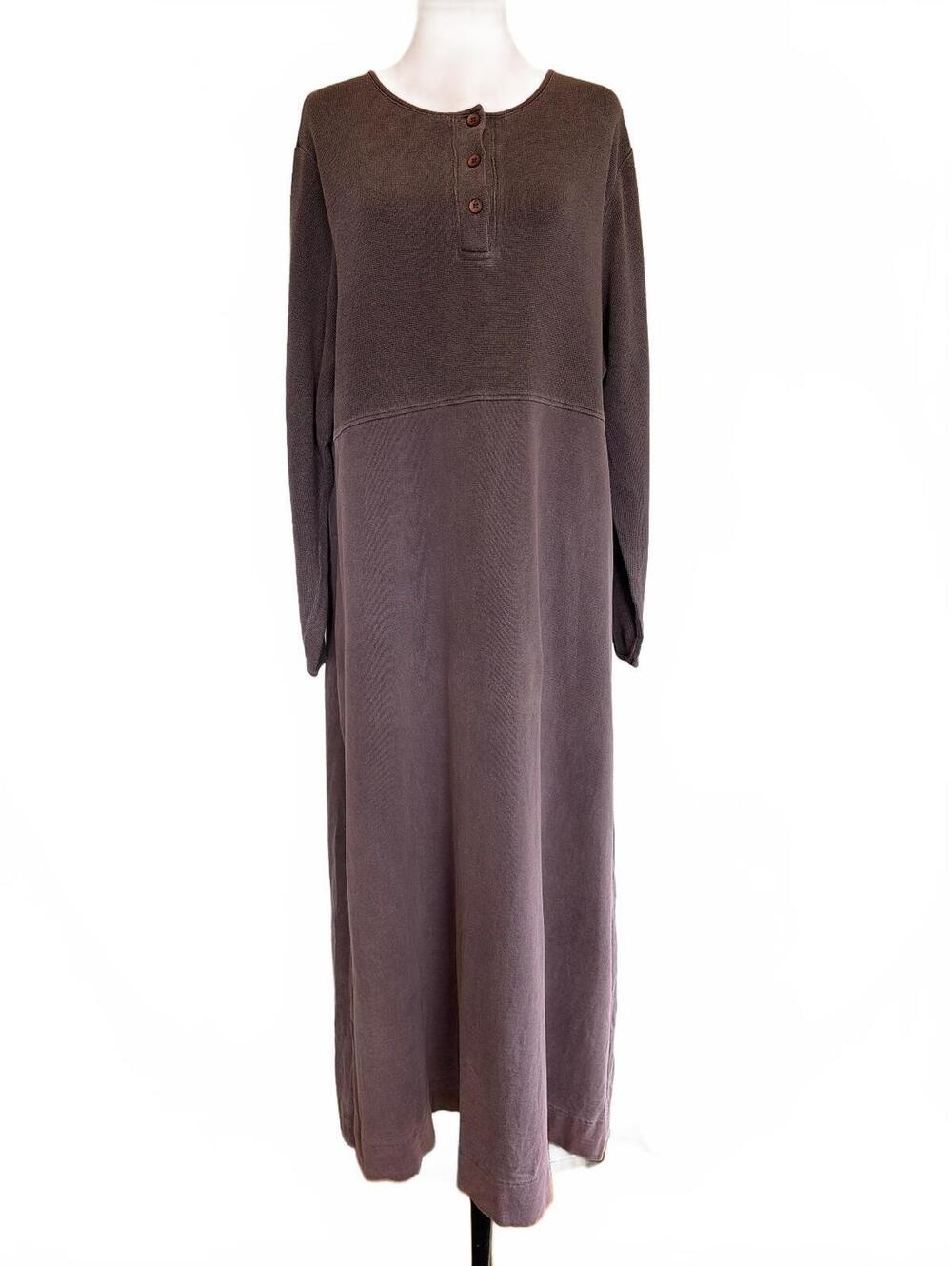 Vintage 90s L.L. Bean Henley Maxi Dress L Washed Purple Waffle Knit Cabincore